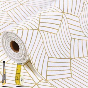 Gold and White Shelf Liners for Kitchen Cabinets‎ Non Adhesive Easy to Use
